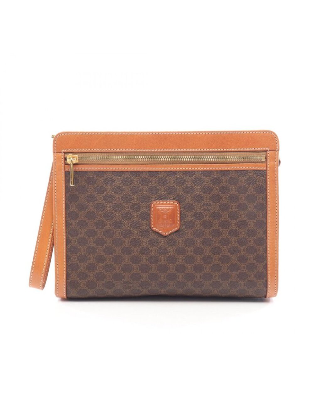 Celine Clutch Macadam with Hand Strap Brown Leather